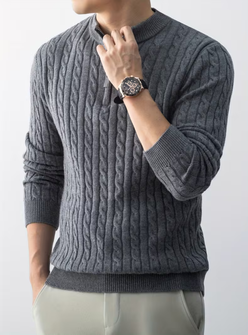 Pull col montant zippé homme en maille torsadée 6
