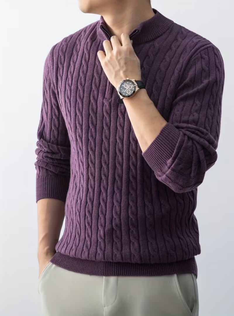 Pull col montant zippé homme en maille torsadée 7