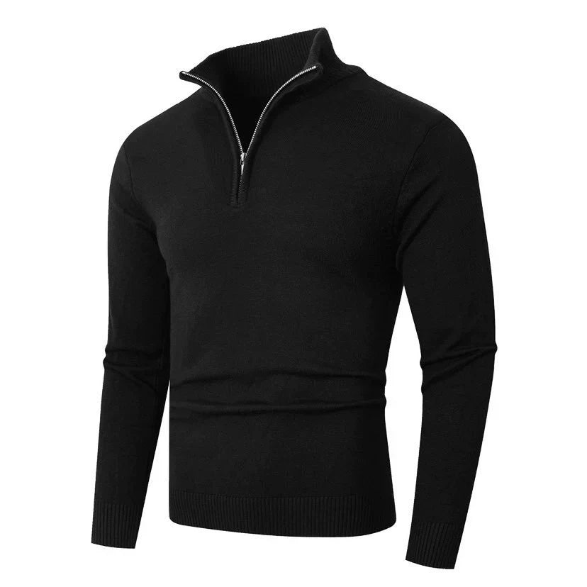 Pull col montant zippé pour homme en maille à manches longues 1