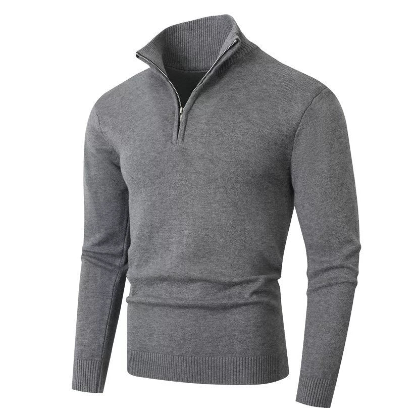 Pull col montant zippé pour homme en maille à manches longues 2