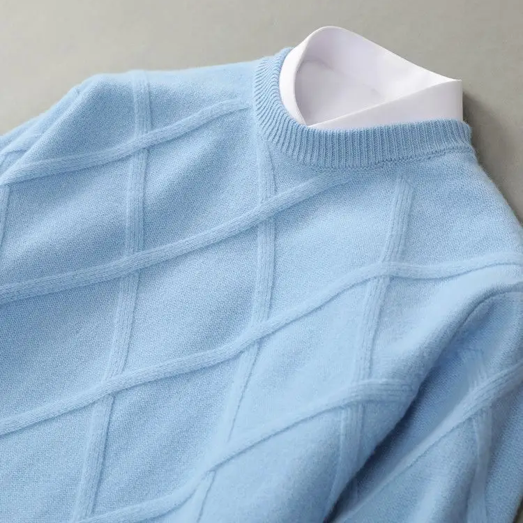 Pull col rond homme en laine à motif argyle et bords-côtes 1