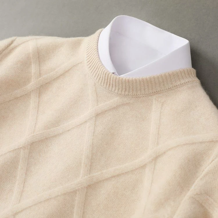 Pull col rond homme en laine à motif argyle et bords-côtes 2