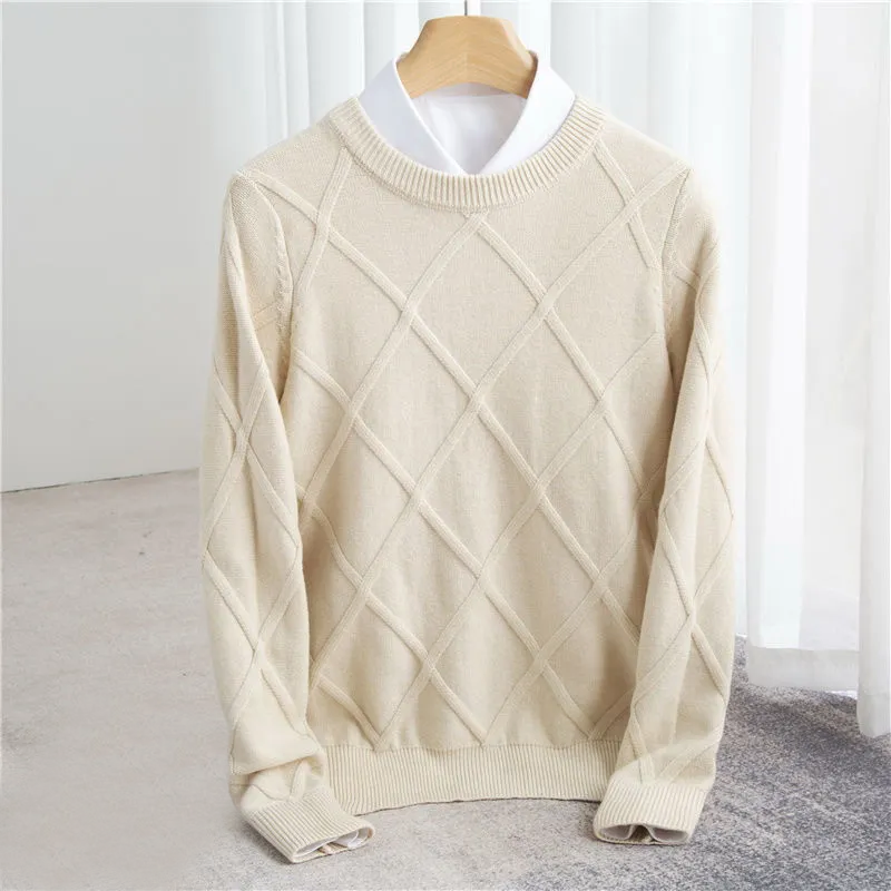 Pull col rond homme en laine à motif argyle et bords-côtes 6