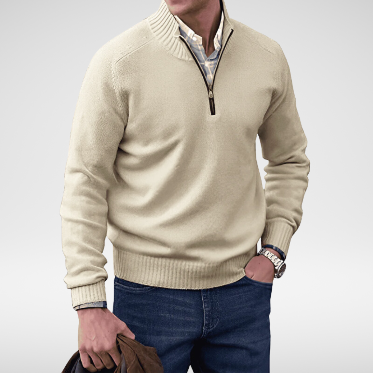 Pull col rond homme en maille de coton à manches longues 1