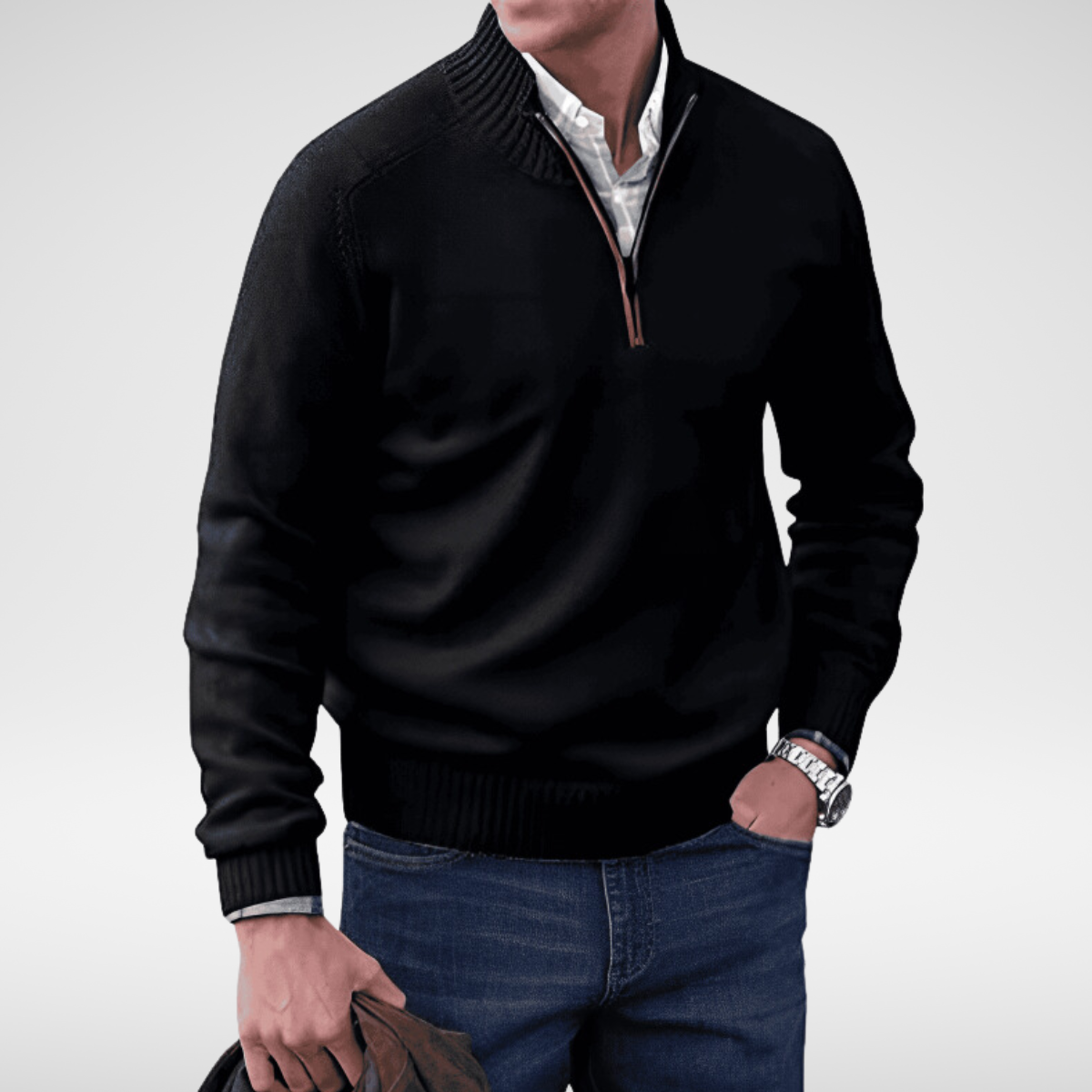 Pull col rond homme en maille de coton à manches longues 2