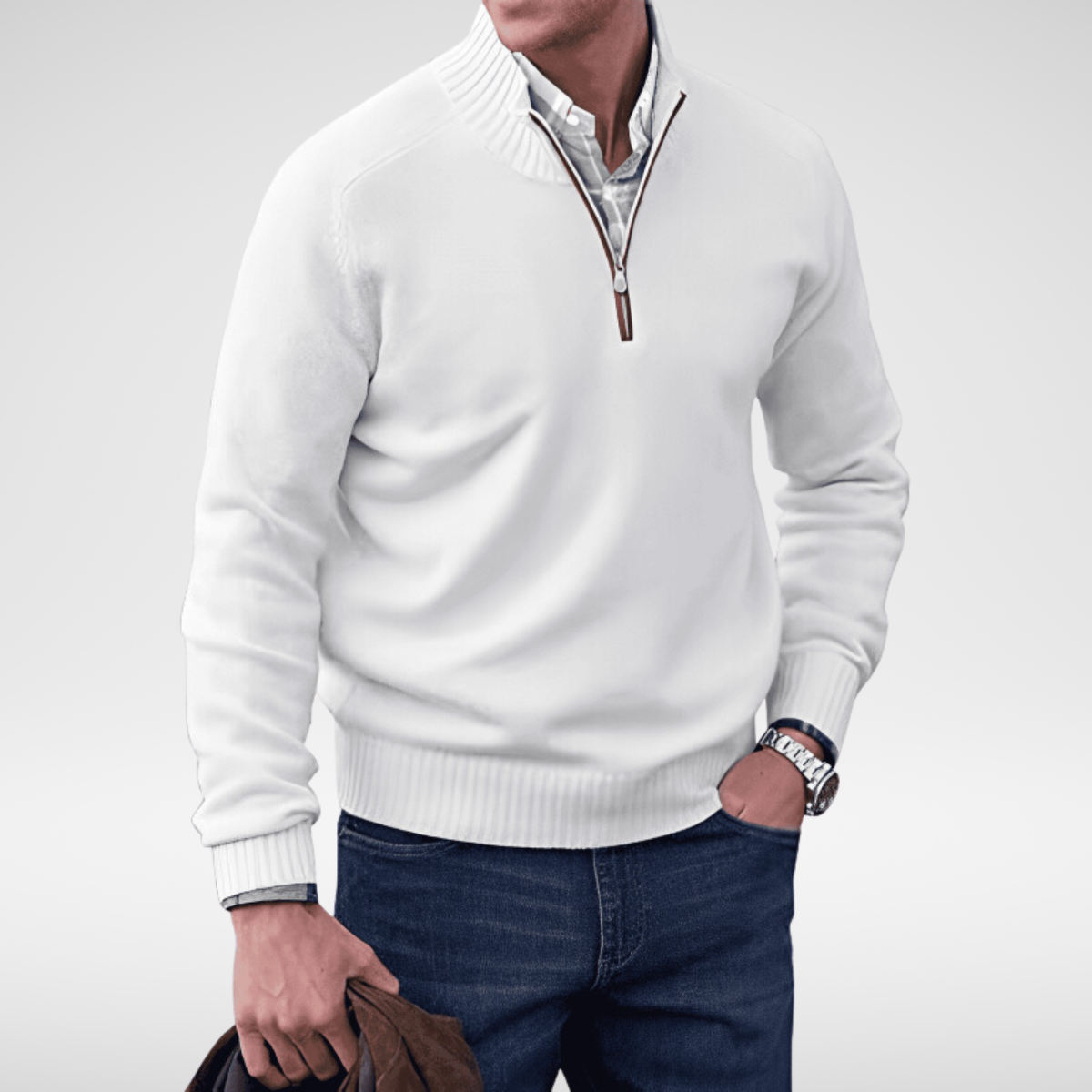 Pull col rond homme en maille de coton à manches longues 7