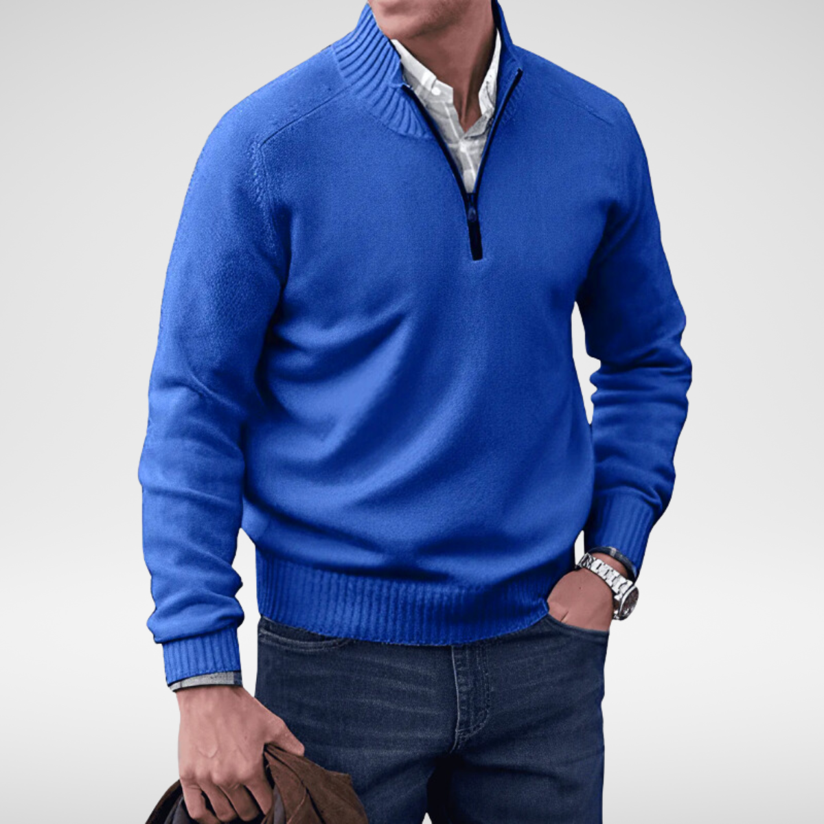 Pull col rond homme en maille de coton à manches longues 8