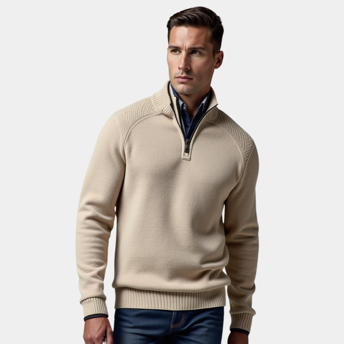 Pull col rond homme en maille de coton à manches longues 9
