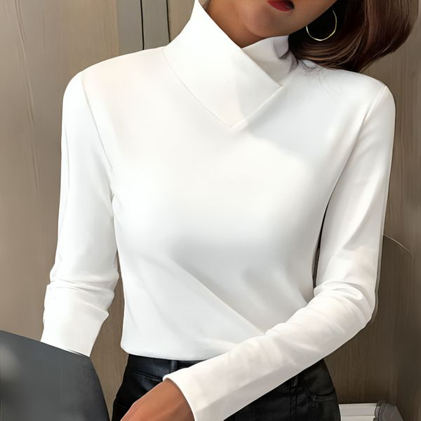 Pull col roulé femme à manches longues coupe ajustée 1