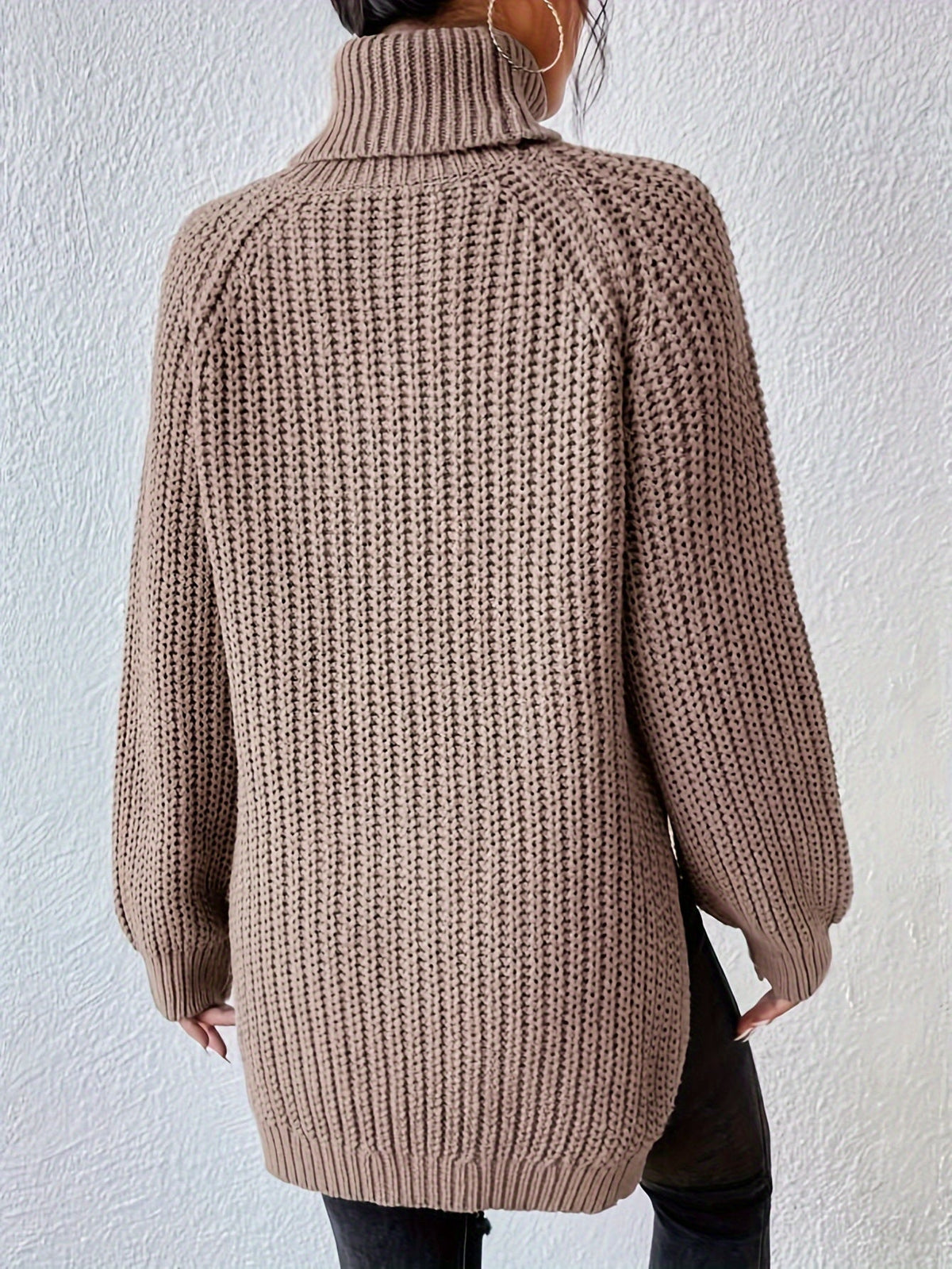 Pull col roulé femme en grosse maille à manches raglan 8