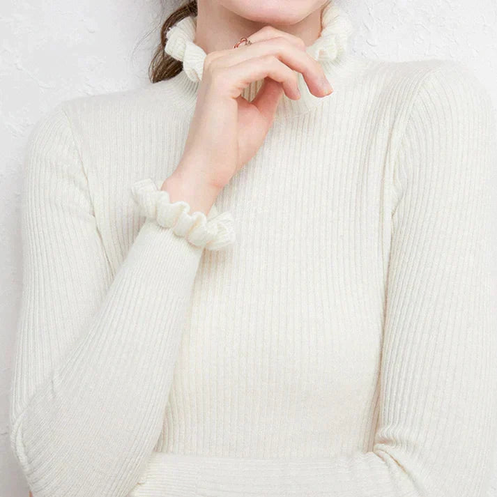 Pull col roulé femme en laine à volants cintré 6