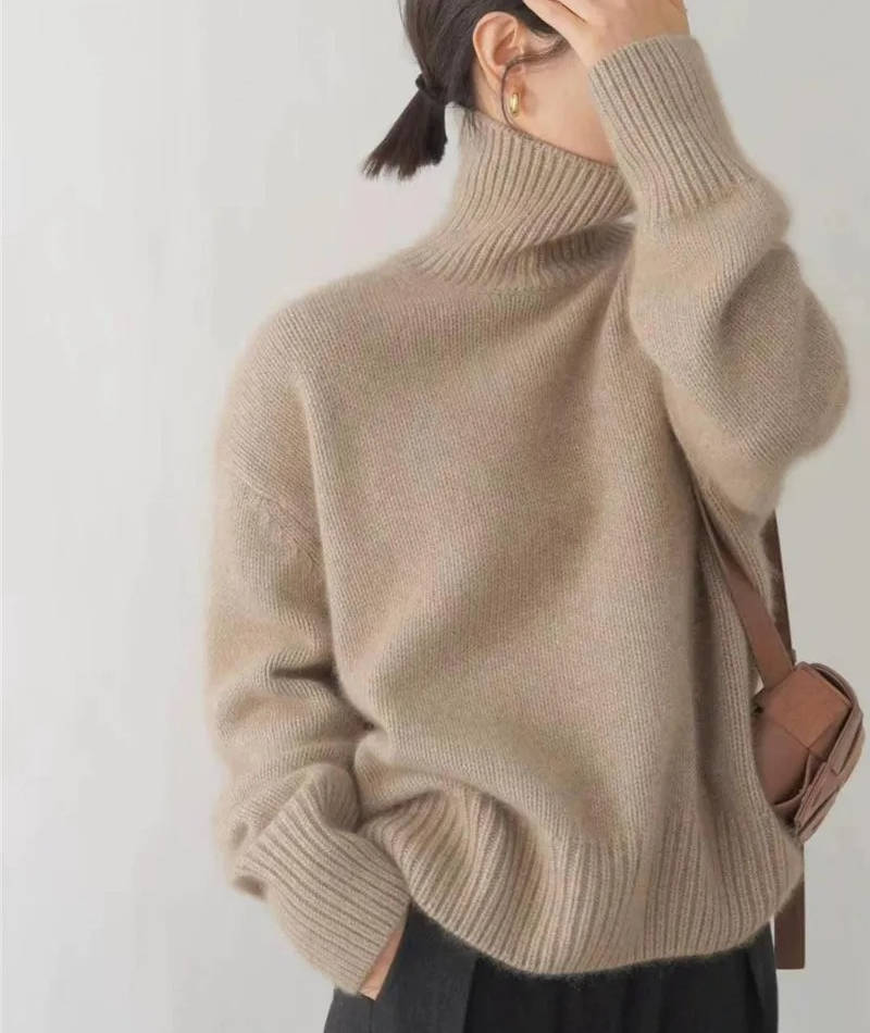 Pull col roulé femme en laine oversize 2