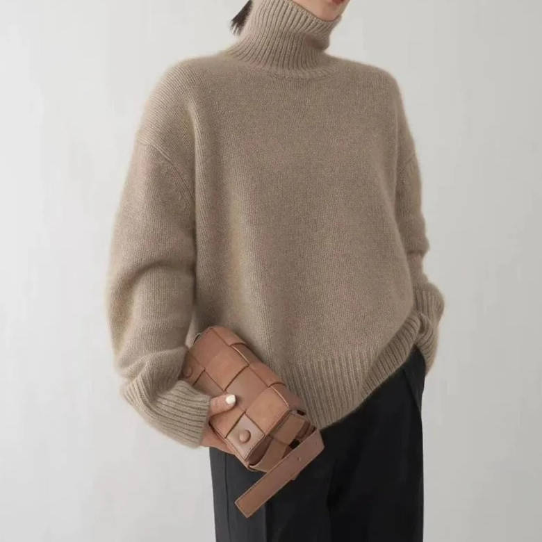 Pull col roulé femme en laine oversize 3