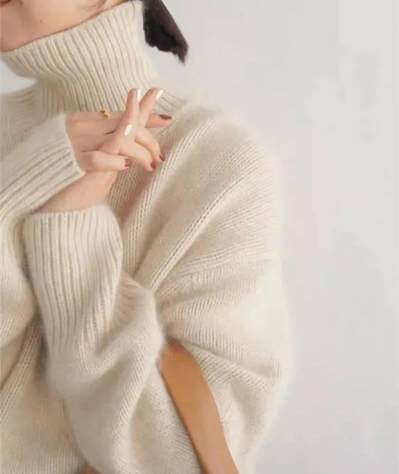 Pull col roulé femme en laine oversize 7