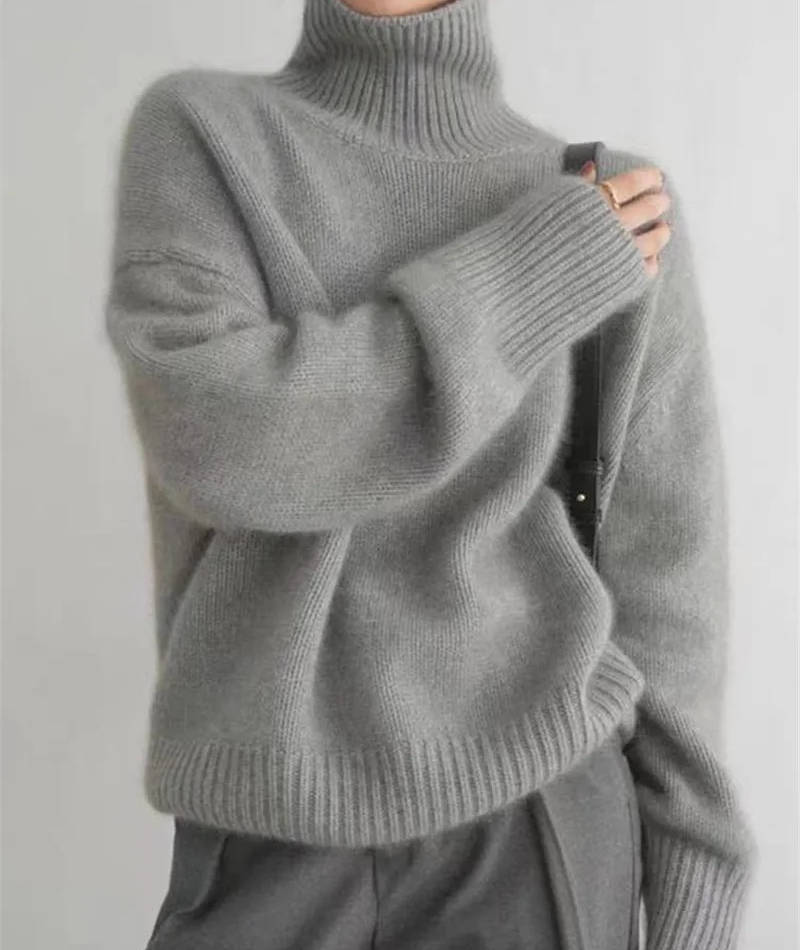Pull col roulé femme en laine oversize 9