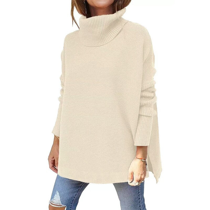 Pull col roulé femme en maille côtelée cintré 1