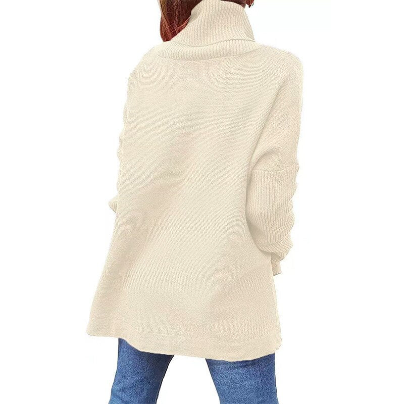 Pull col roulé femme en maille côtelée cintré 10