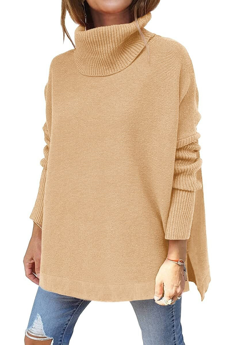 Pull col roulé femme en maille côtelée cintré 2