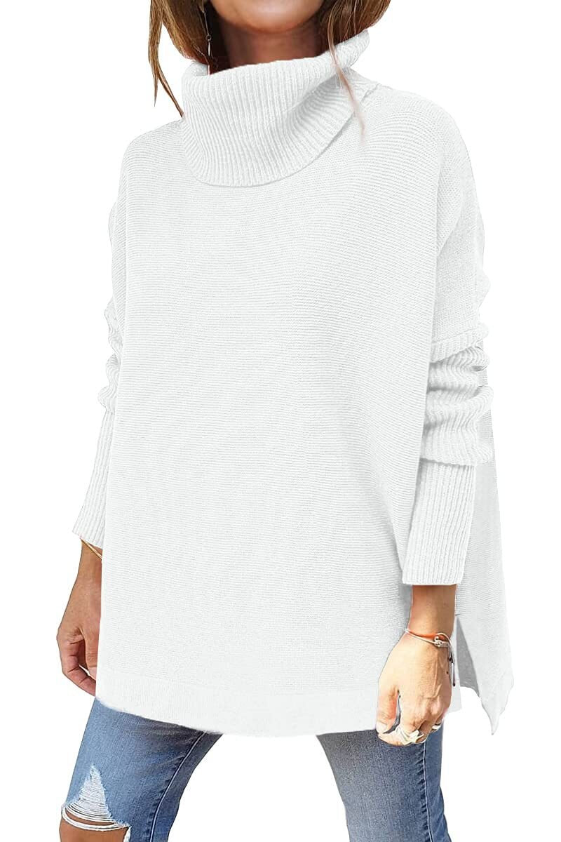 Pull col roulé femme en maille côtelée cintré 3