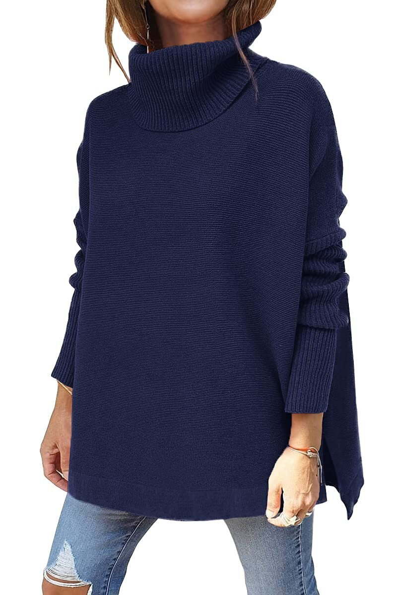 Pull col roulé femme en maille côtelée cintré 7