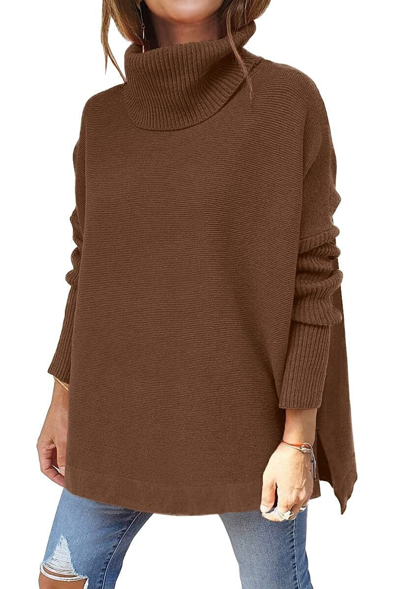 Pull col roulé femme en maille côtelée cintré 9