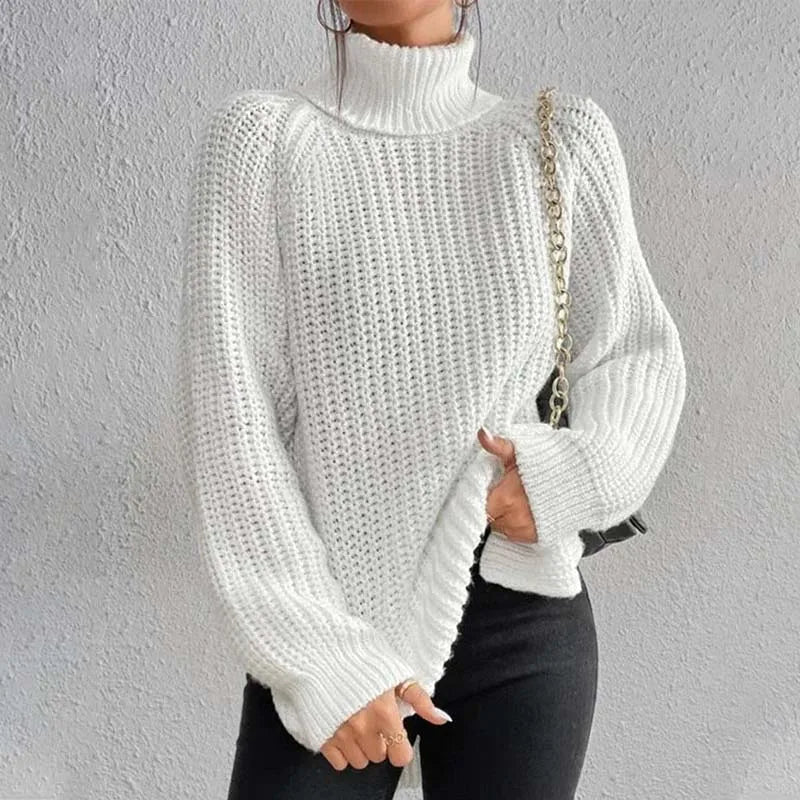 Pull col roulé femme en maille côtelée coupe ample 10