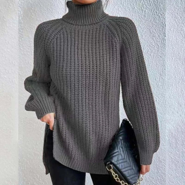 Pull col roulé femme en maille côtelée coupe ample 4
