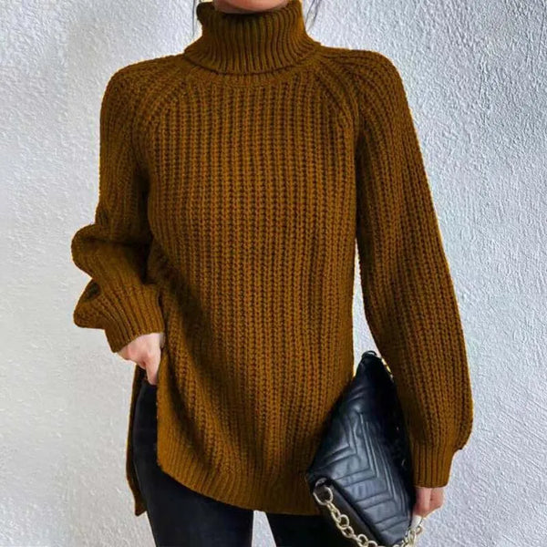 Pull col roulé femme en maille côtelée coupe ample 5