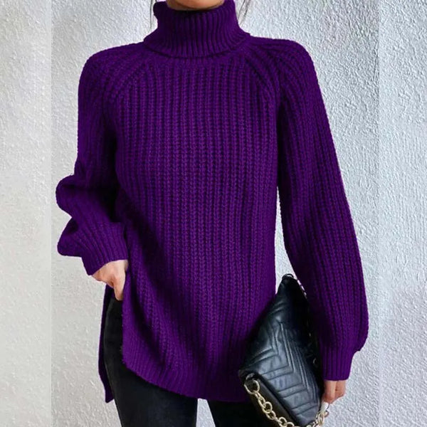 Pull col roulé femme en maille côtelée coupe ample 6