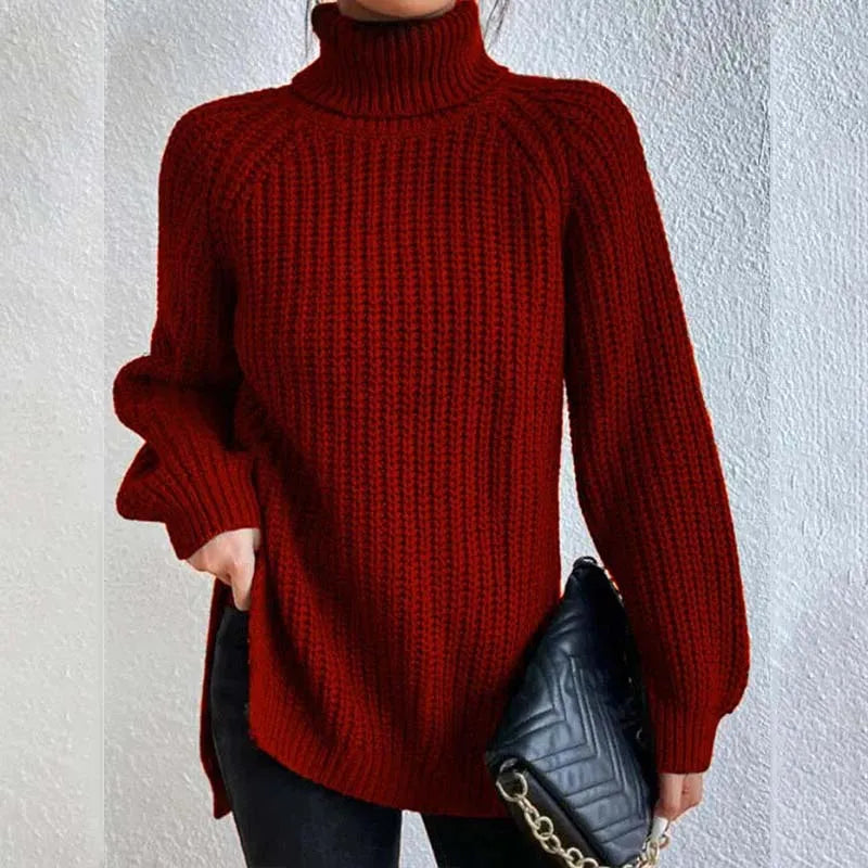 Pull col roulé femme en maille côtelée coupe ample 9
