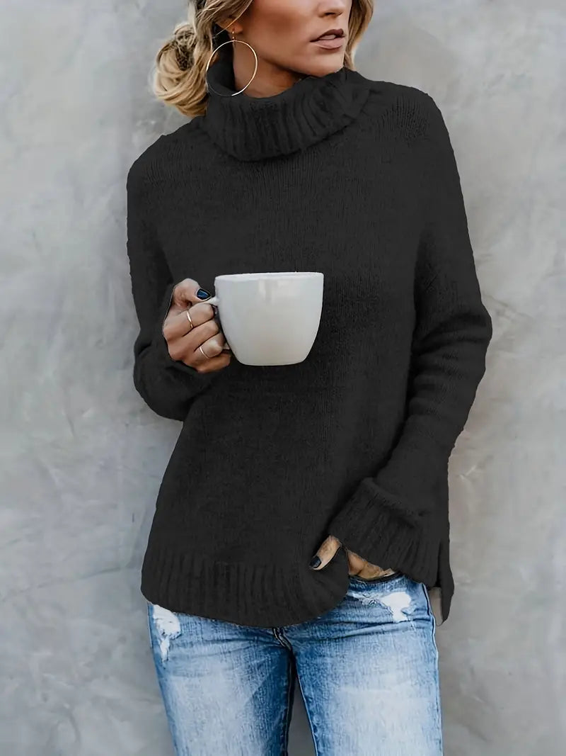 Pull col roulé femme oversize à fentes latérales 2