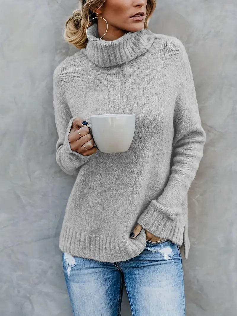 Pull col roulé femme oversize à fentes latérales 3