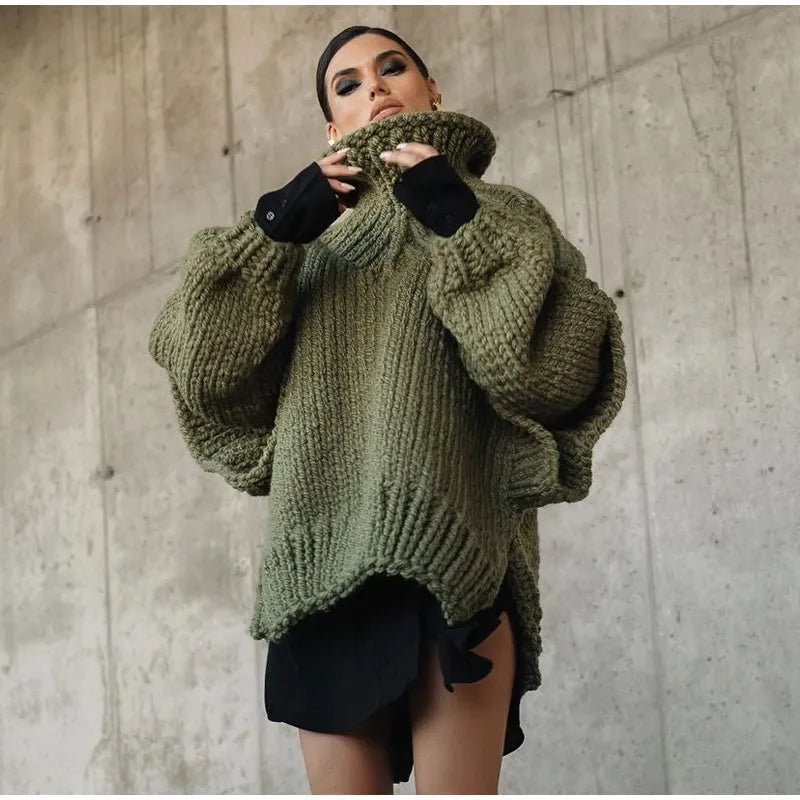Pull col roulé femme oversize en grosse maille épaisse 2