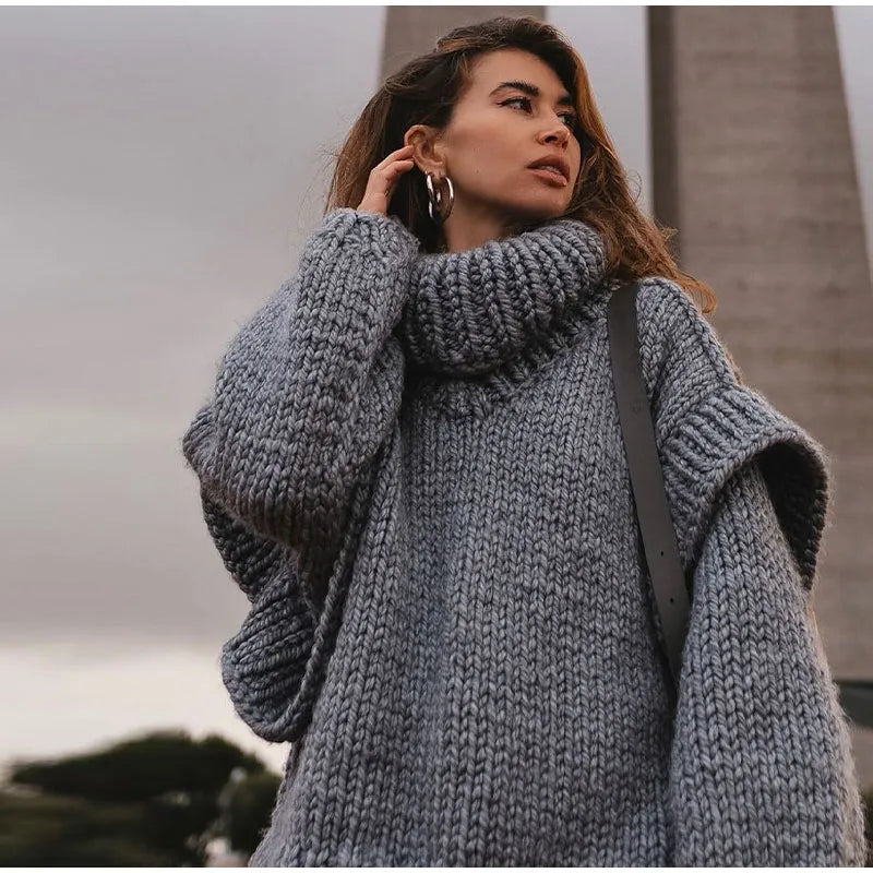 Pull col roulé femme oversize en grosse maille épaisse 3