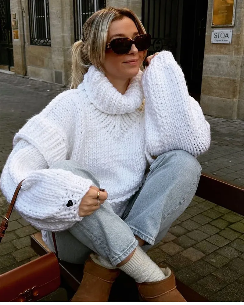 Pull col roulé femme oversize en grosse maille épaisse 6