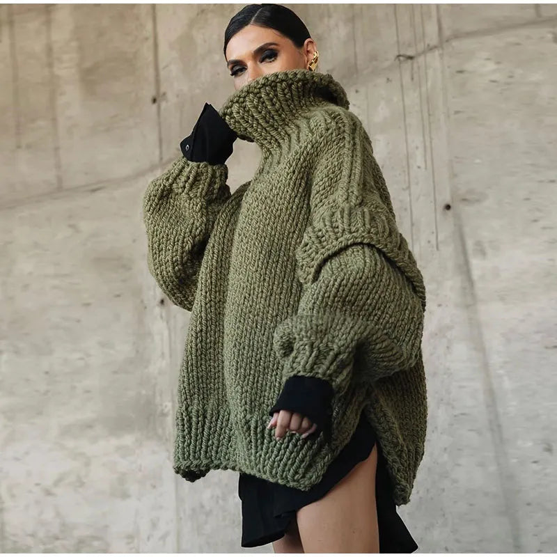 Pull col roulé femme oversize en grosse maille épaisse 8