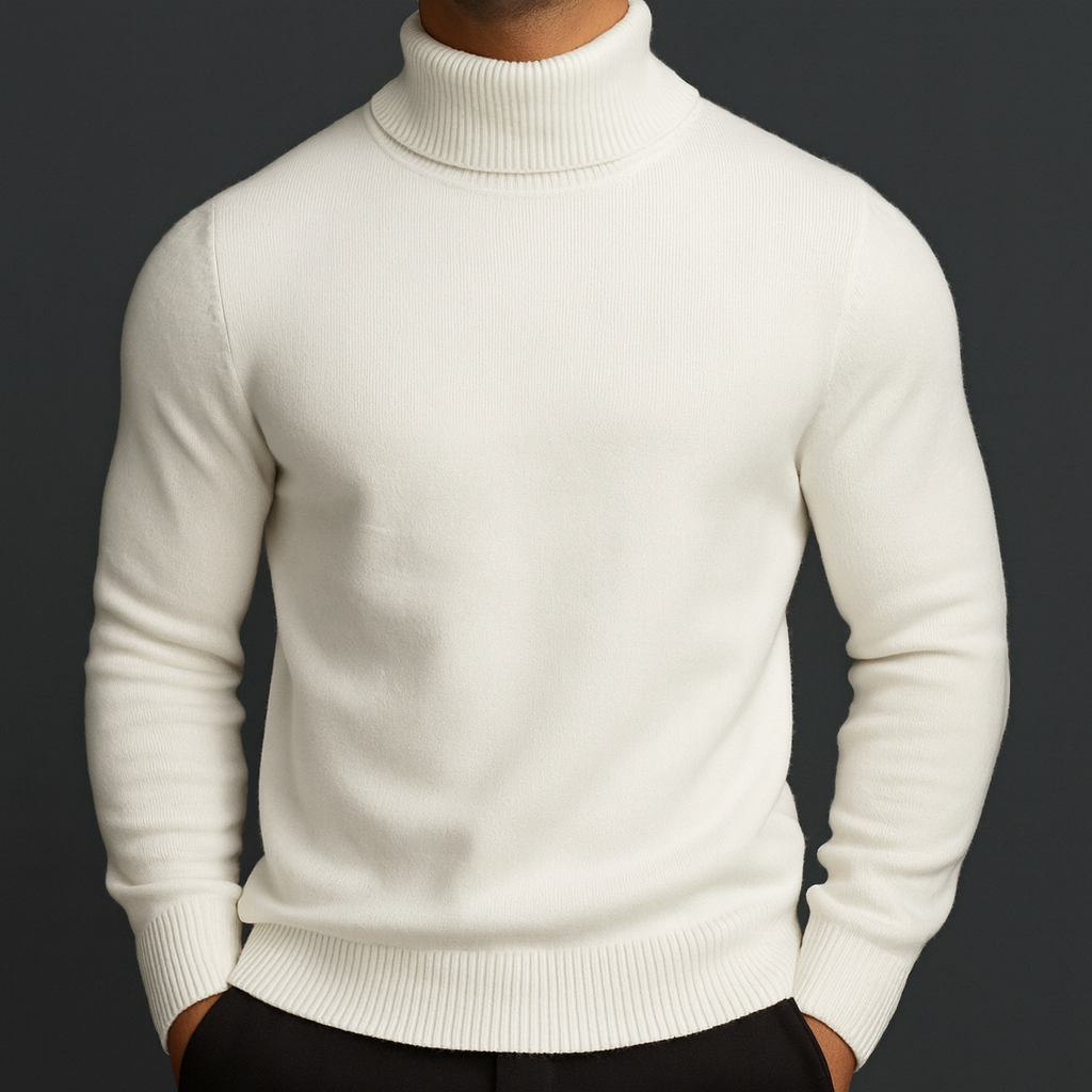 Pull col roulé homme à encolure côtelée structurée et coupe ajustée 1