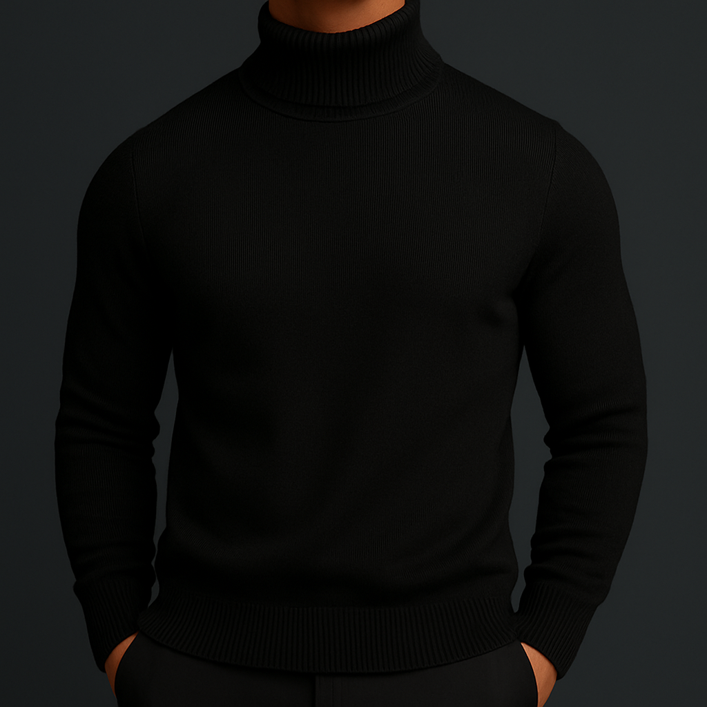 Pull col roulé homme à encolure côtelée structurée et coupe ajustée 3