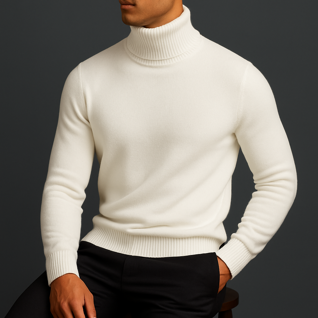 Pull col roulé homme à encolure côtelée structurée et coupe ajustée 7