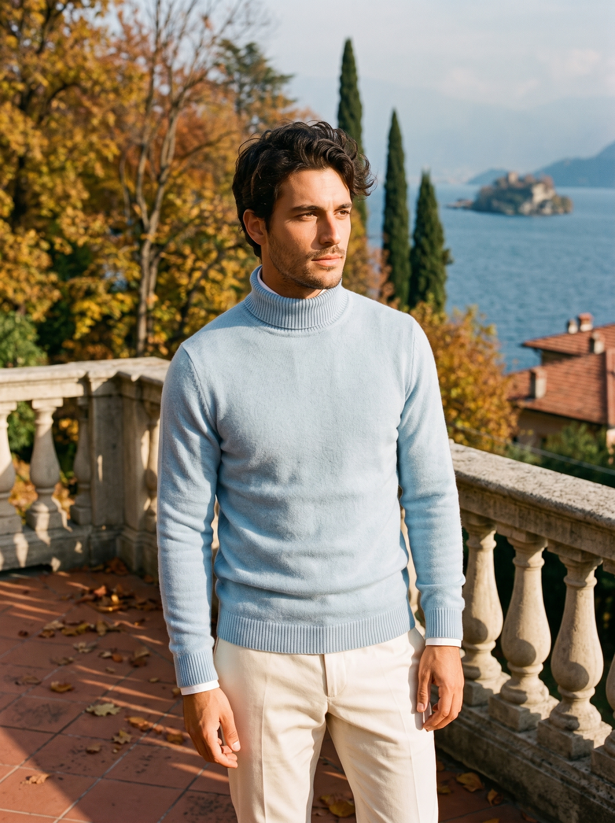 Pull col roulé homme en laine à maille lisse et poignets côtelés 1