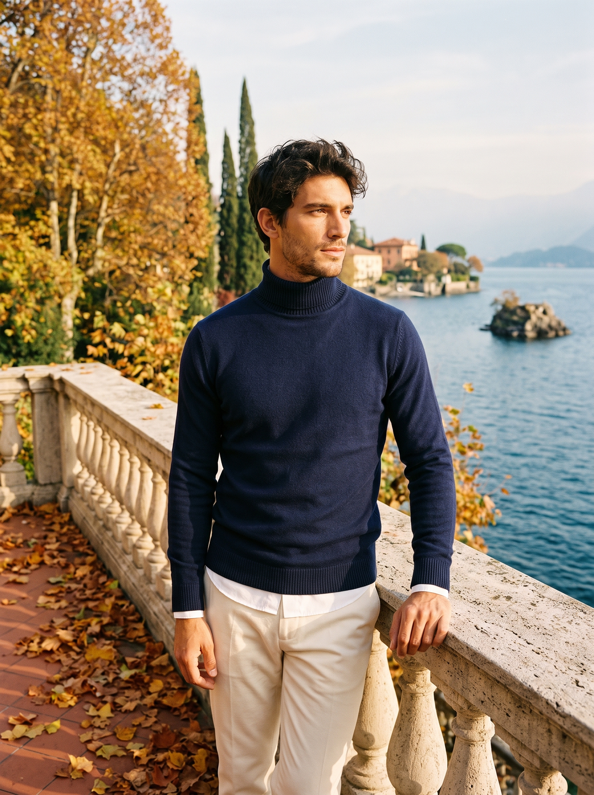 Pull col roulé homme en laine à maille lisse et poignets côtelés 2