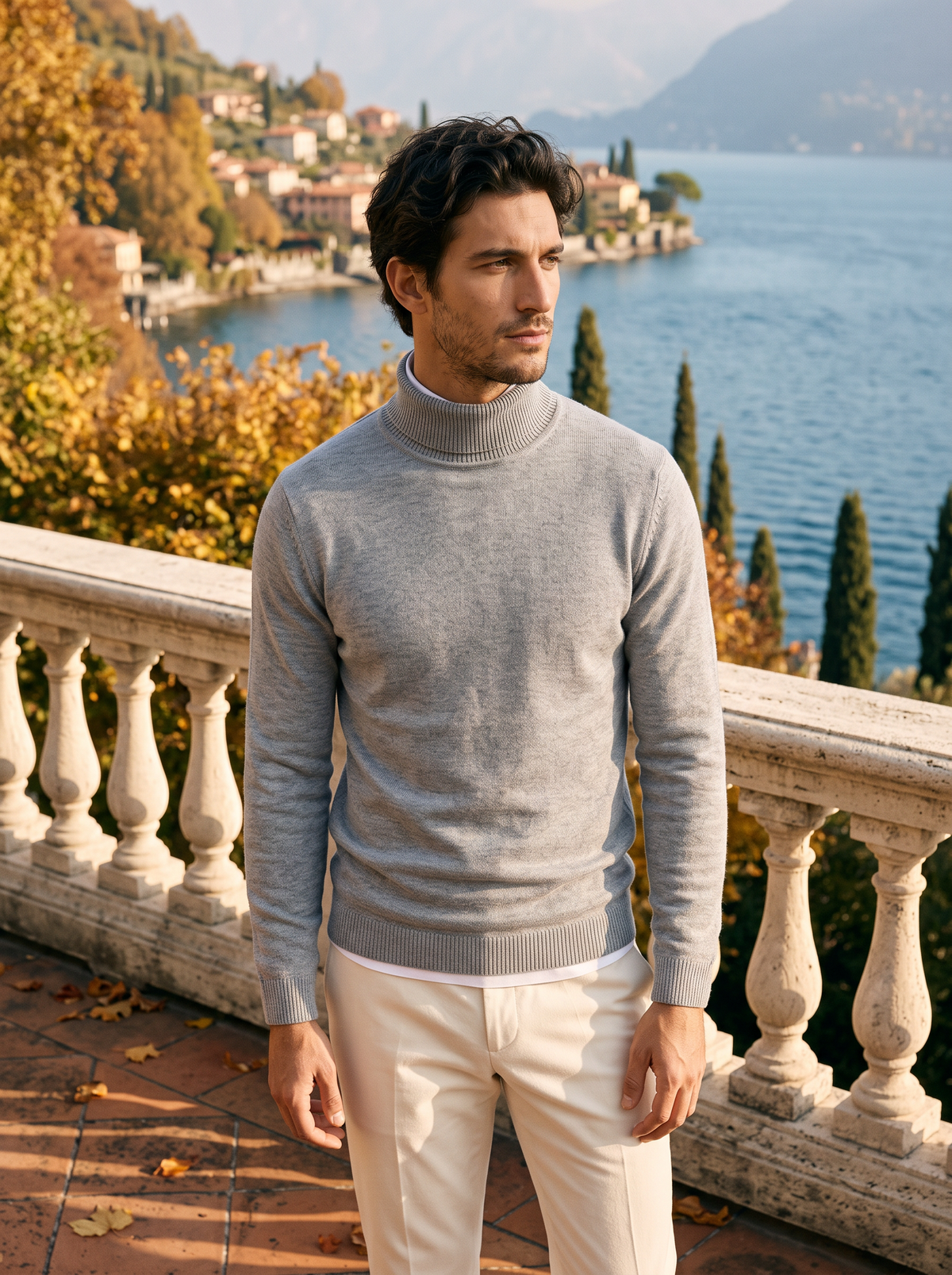 Pull col roulé homme en laine à maille lisse et poignets côtelés 4