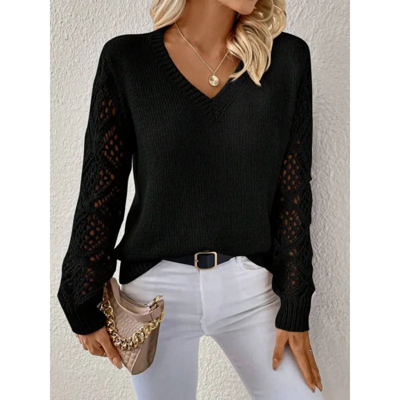 Pull col V femme en maille fine 3