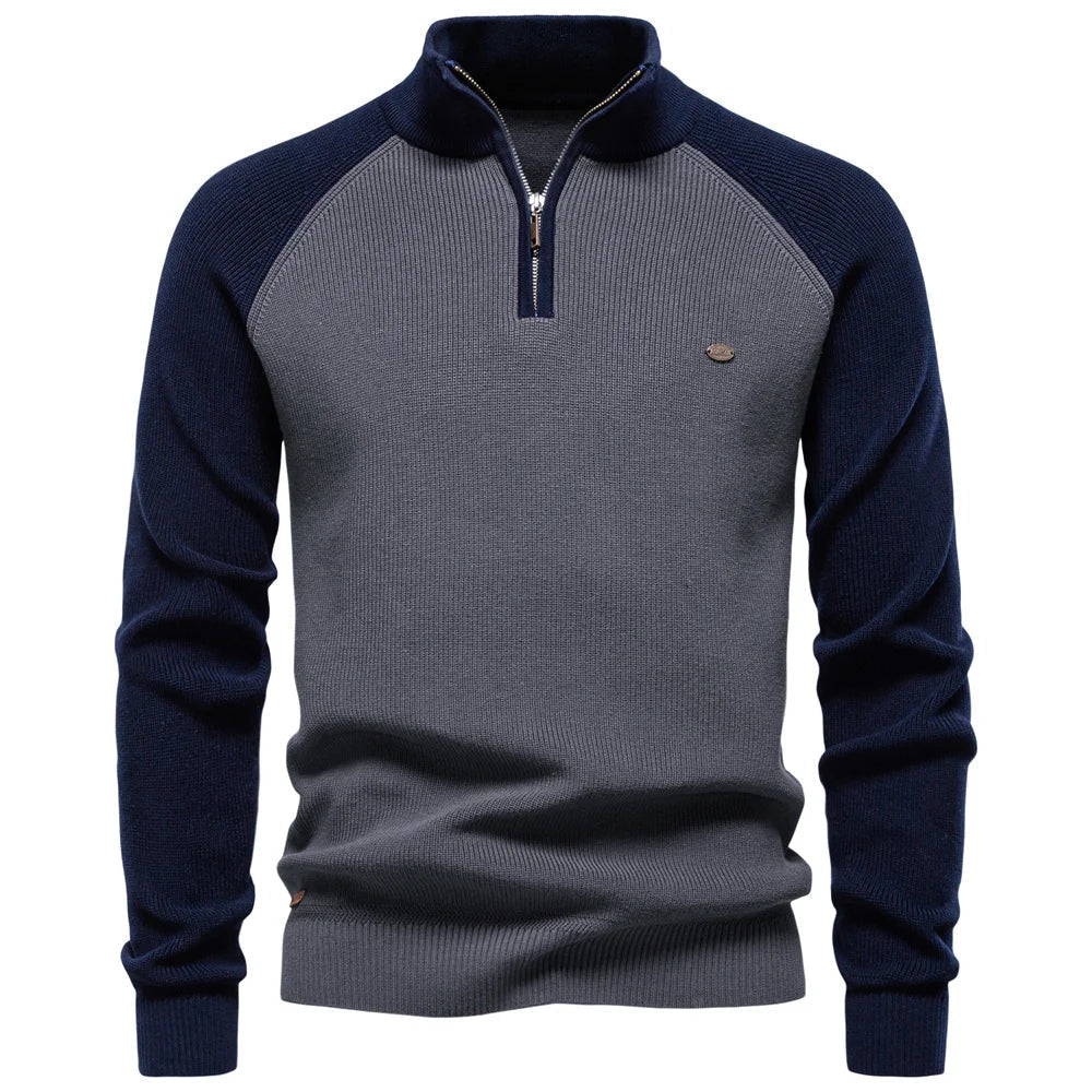 Pull col zippé homme en maille à col montant 1