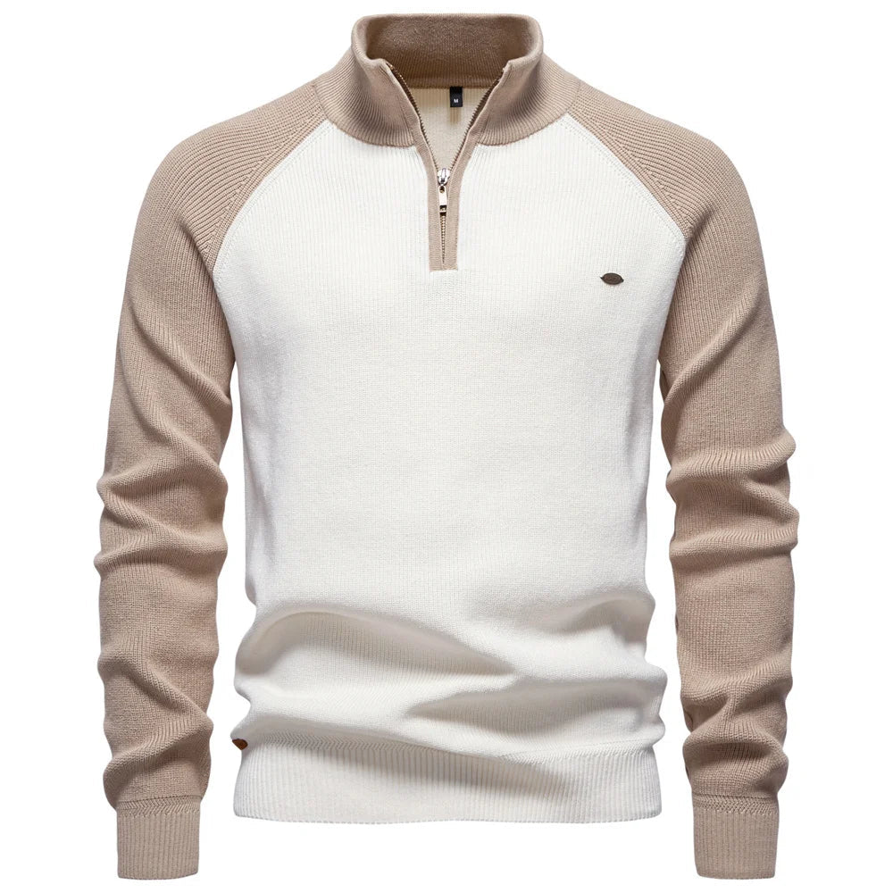 Pull col zippé homme en maille à col montant 2