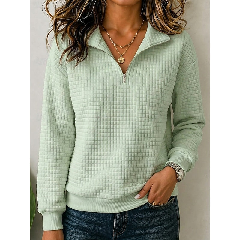 Pull demi-zip femme en maille texturée à col montant 1