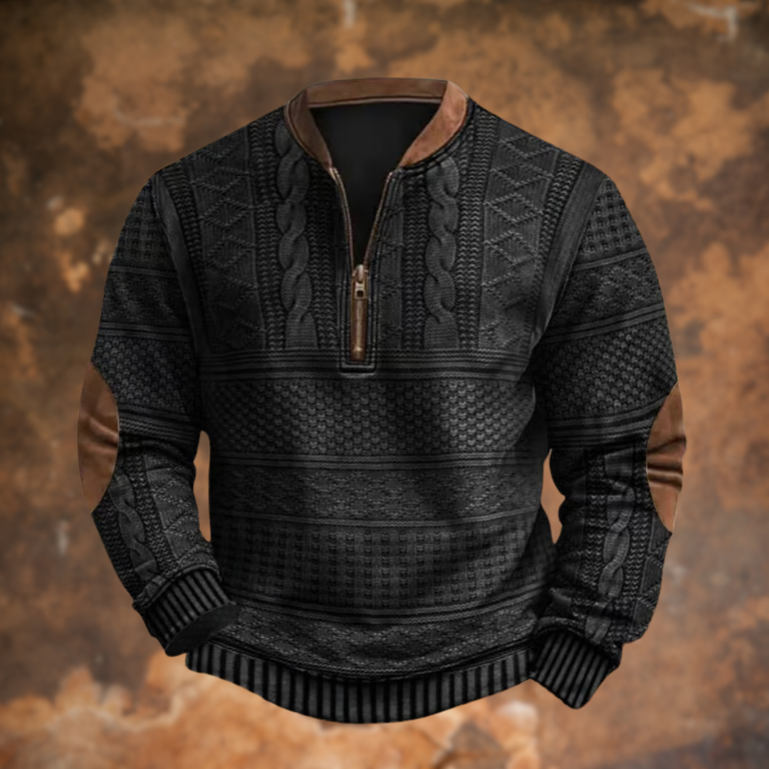 Pull demi-zip homme col camionneur en maille torsadée à coudières contrastées 2