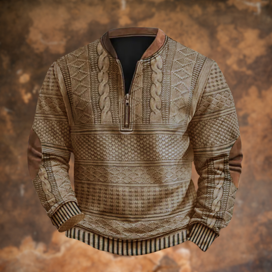 Pull demi-zip homme col camionneur en maille torsadée à coudières contrastées 3