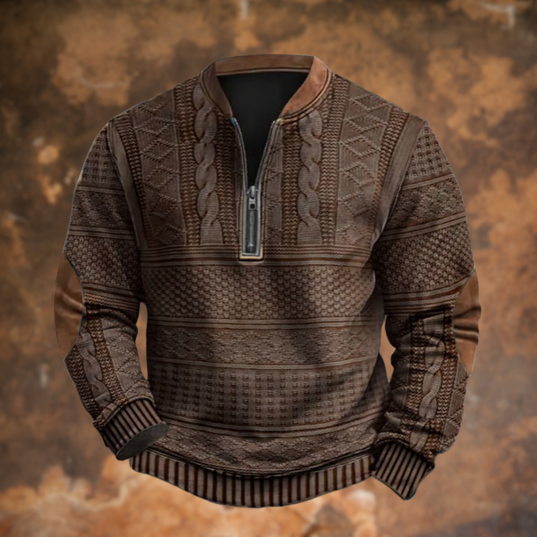 Pull demi-zip homme col camionneur en maille torsadée à coudières contrastées 4