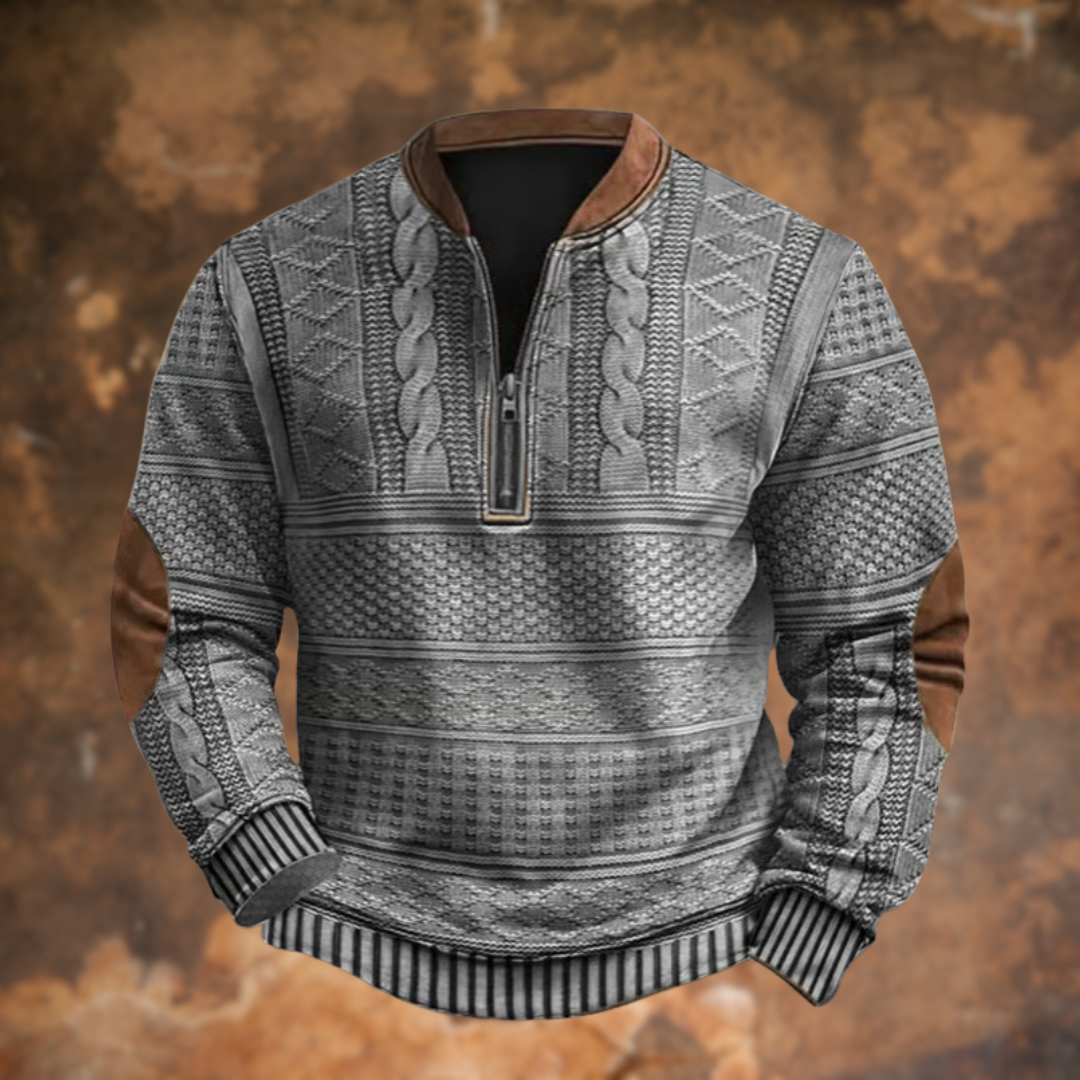 Pull demi-zip homme col camionneur en maille torsadée à coudières contrastées 5